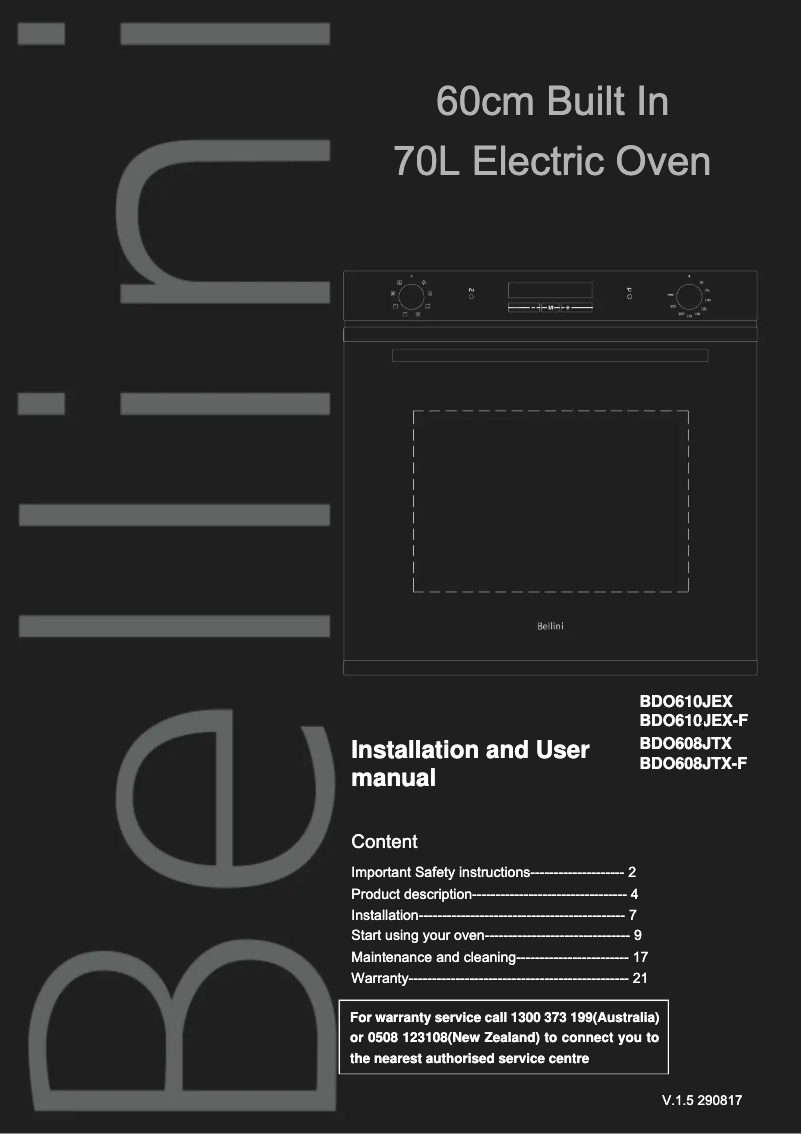 Page 1 de la notice Manuel utilisateur Bellini BOT908P