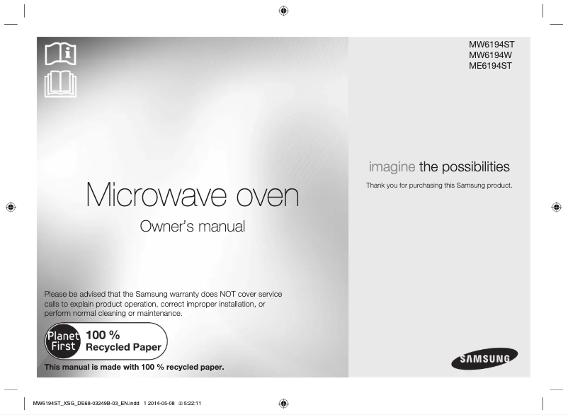 Page 1 de la notice Manuel utilisateur Samsung ME6194ST