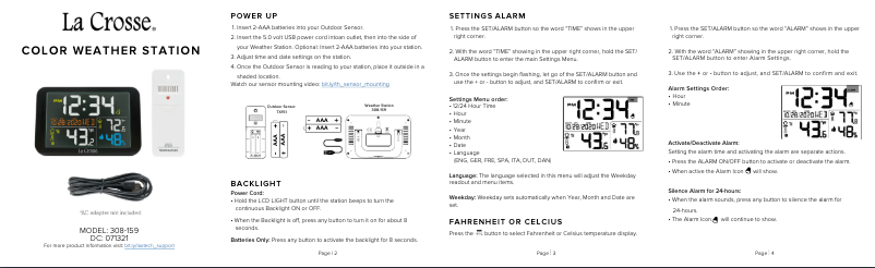 Page 1 de la notice Manuel utilisateur La Crosse Technology 308-159
