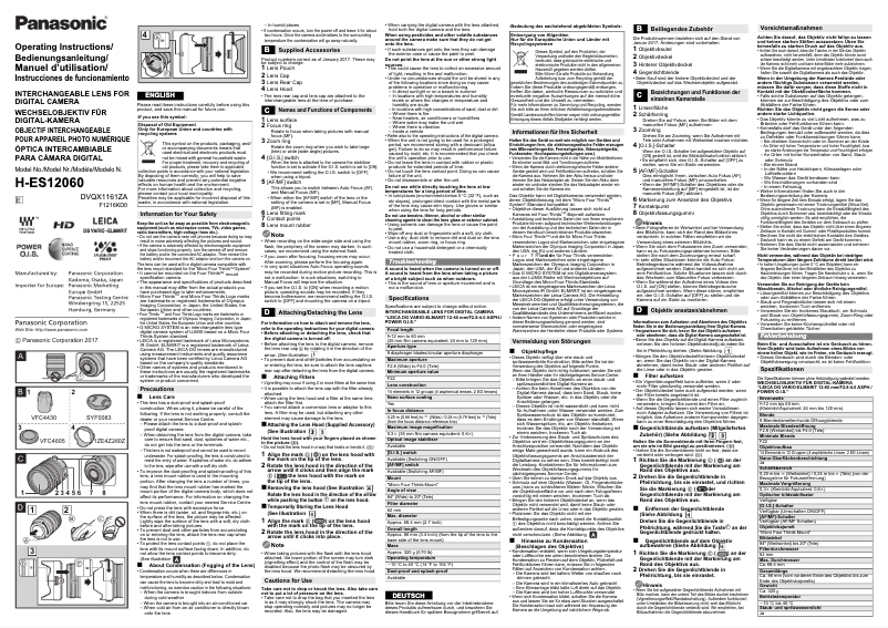 Page 1 of the manual User Manual Panasonic Vario-Elmarit 12-60mm f/2.8-4 ASPH OIS