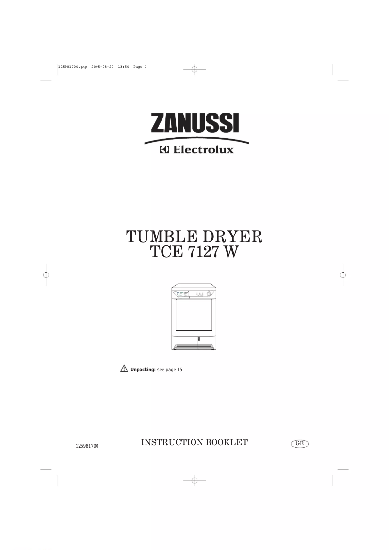Page 1 de la notice Manuel utilisateur Zanussi-Electrolux TCE7127W