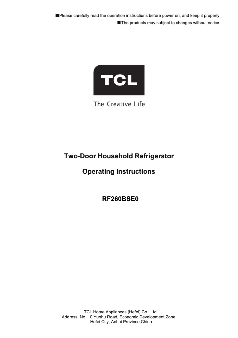 Page 1 of the manual User Manual TCL RF260BSE0