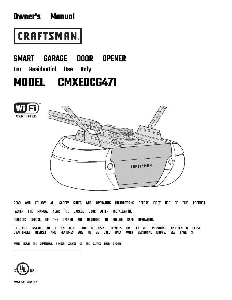 Page 1 of the manual User Manual Craftsman CMXEOCG471