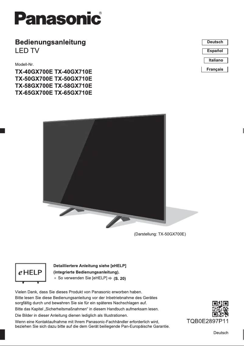 Page 1 de la notice Guide de démarrage rapide Panasonic TX-50GX710E