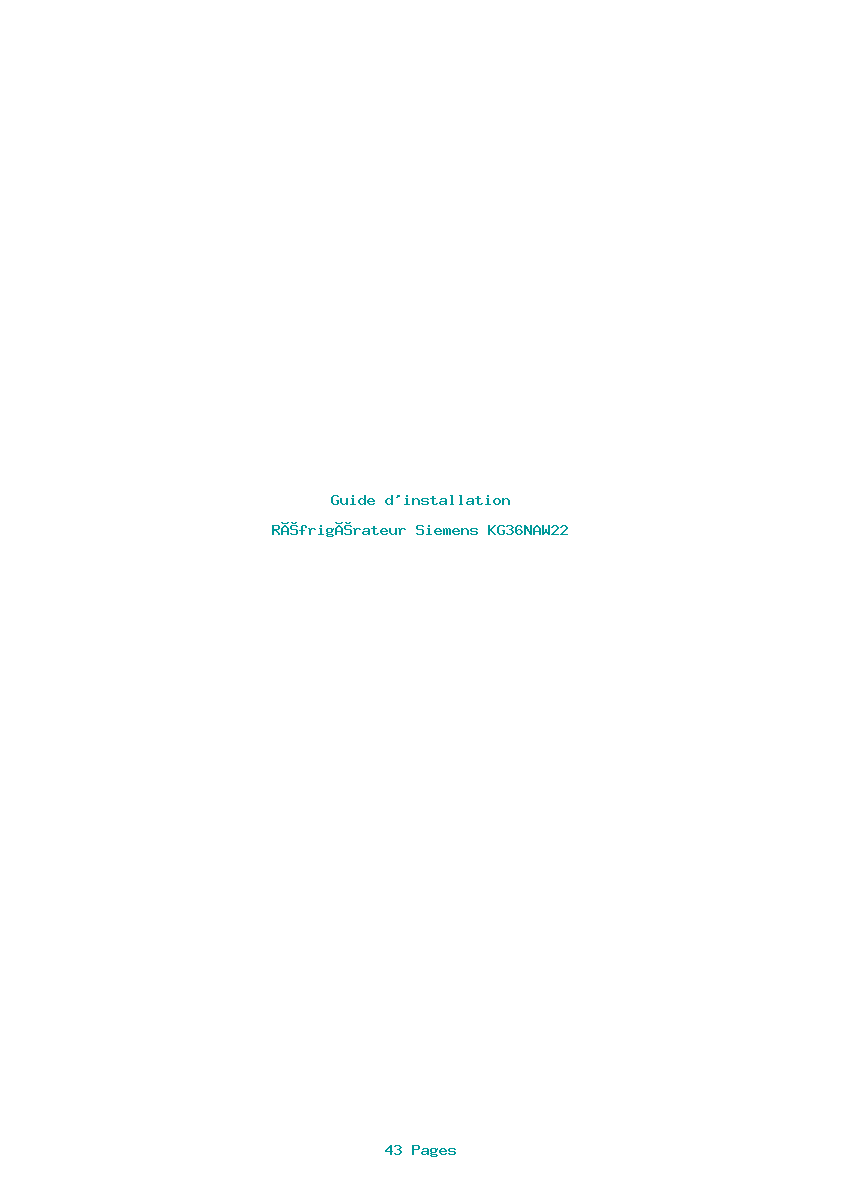 Page 1 de la notice Guide d'installation Siemens KG36NAW22