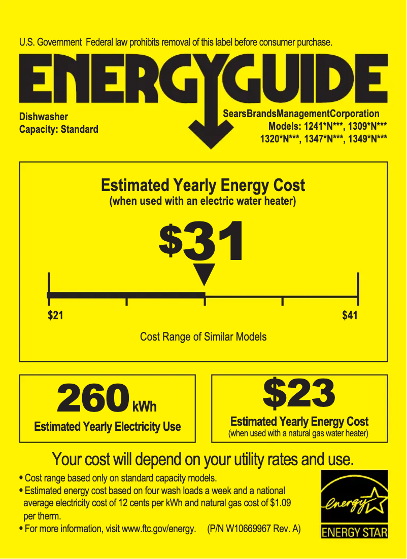 Page 1 de la notice Label énergétique Kenmore 12413