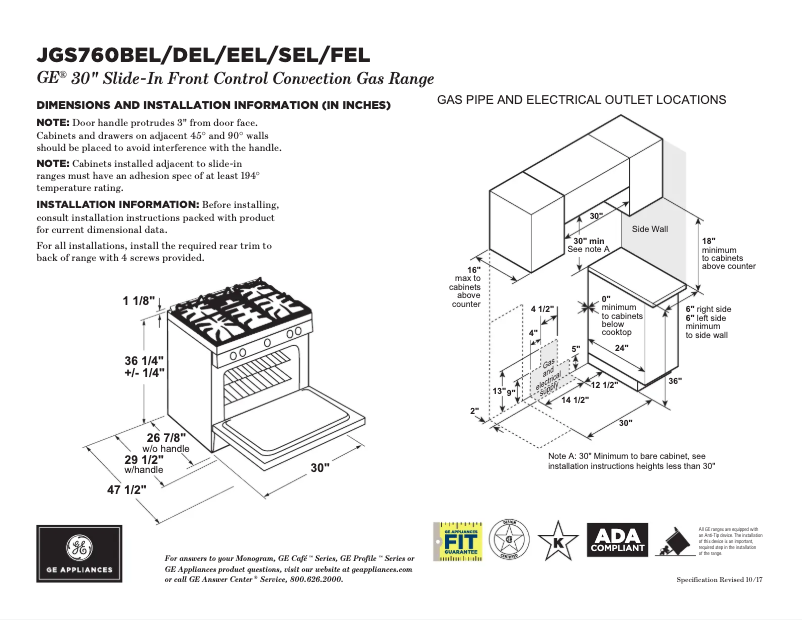 Página 1 del manual Ficha técnica GE JGS760DELWW