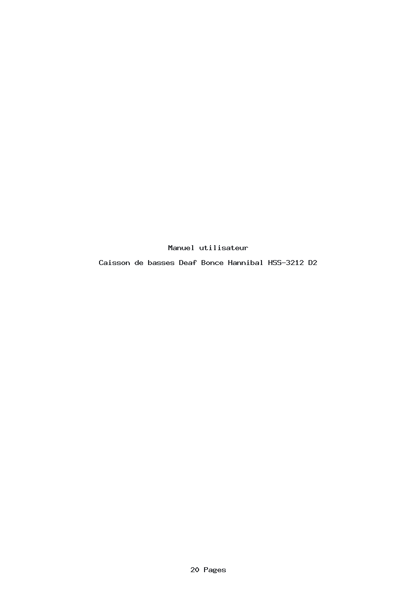 Page 1 de la notice Manuel utilisateur Deaf Bonce Hannibal HSS-3212 D2