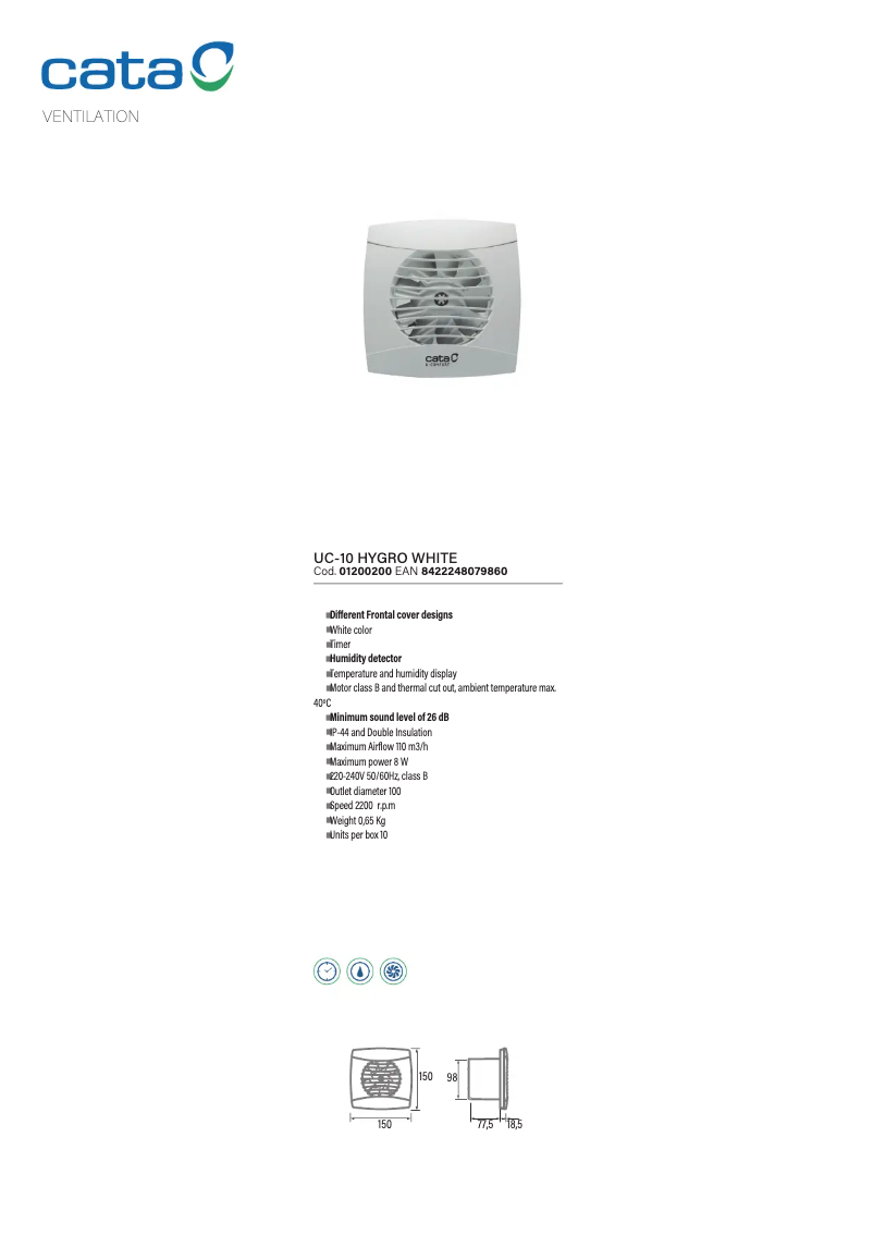 Page 1 of the manual Technical Sheet CATA UC-10 HYGRO