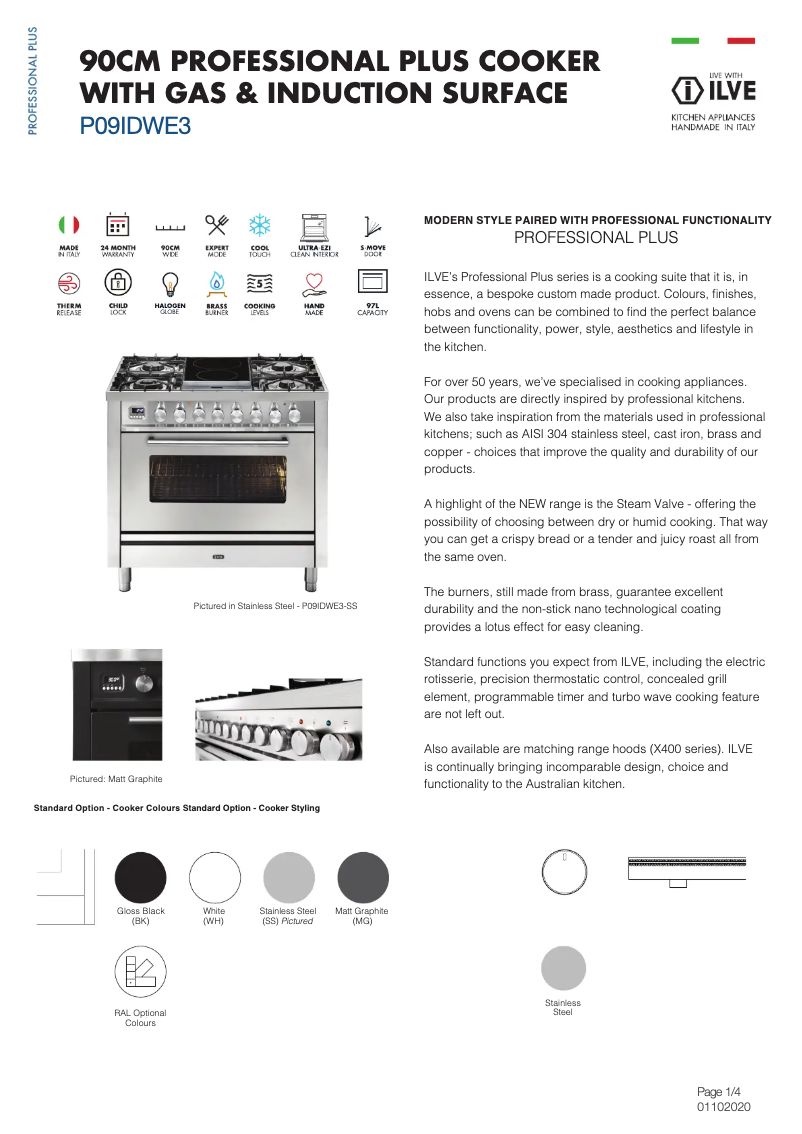Page 1 de la notice Fiche technique Ilve P09IDWE3BK