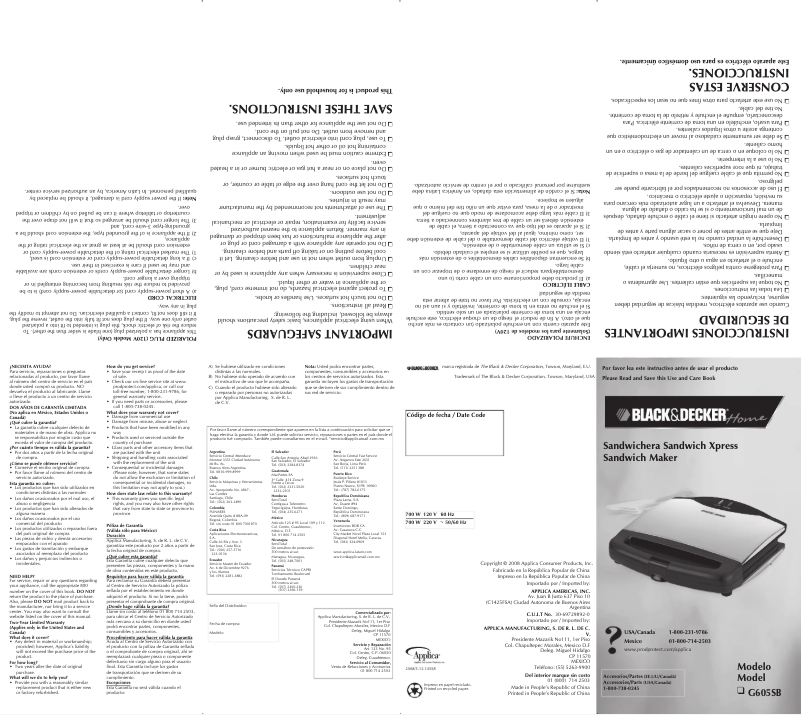 Page 1 de la notice Manuel utilisateur Black & Decker G605SB