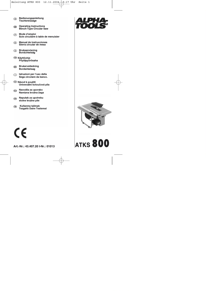 Page 1 de la notice Manuel utilisateur Alpha Tools ATKS 800