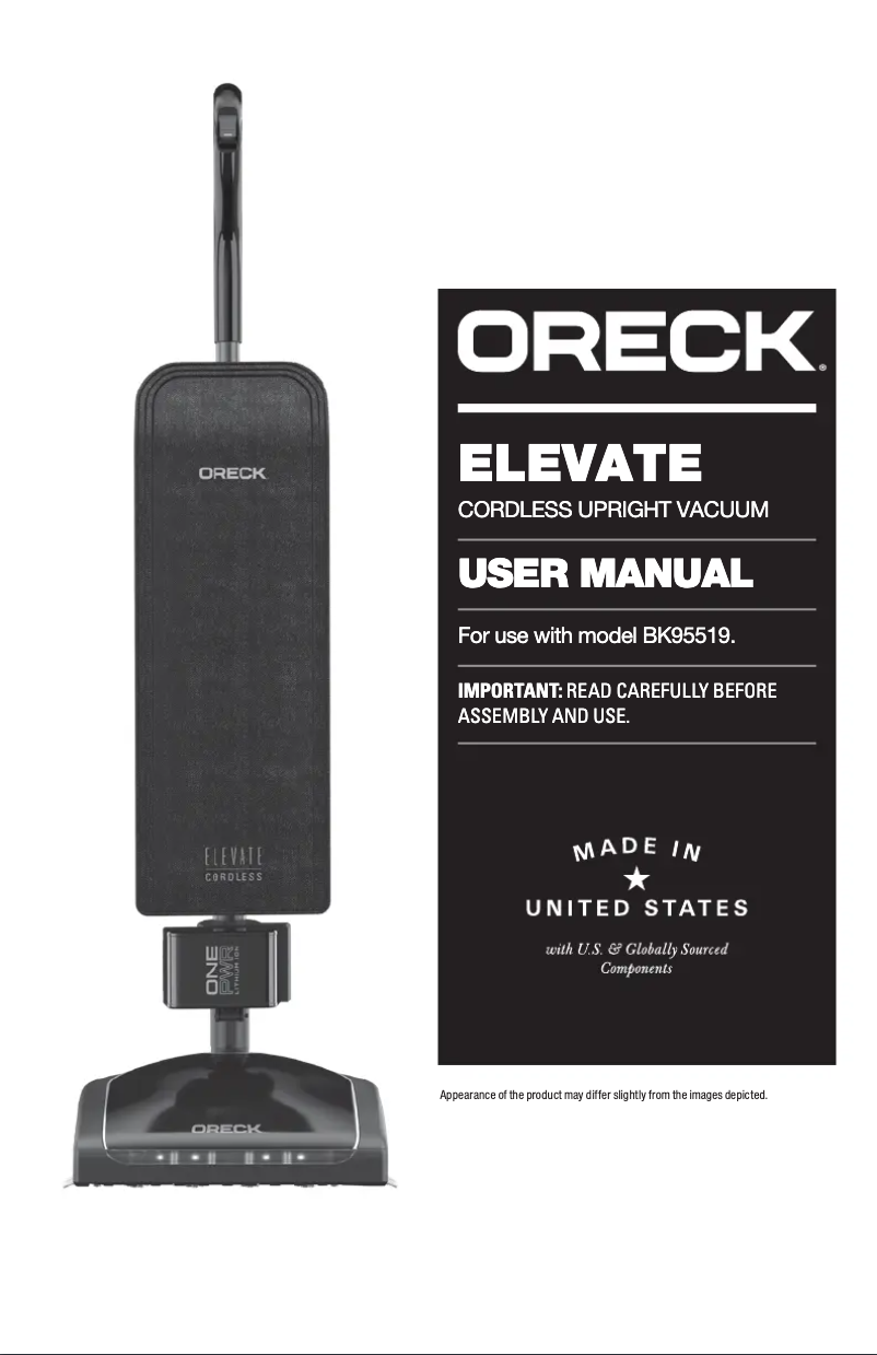 Page 1 de la notice Manuel utilisateur Oreck Elevate BK95519