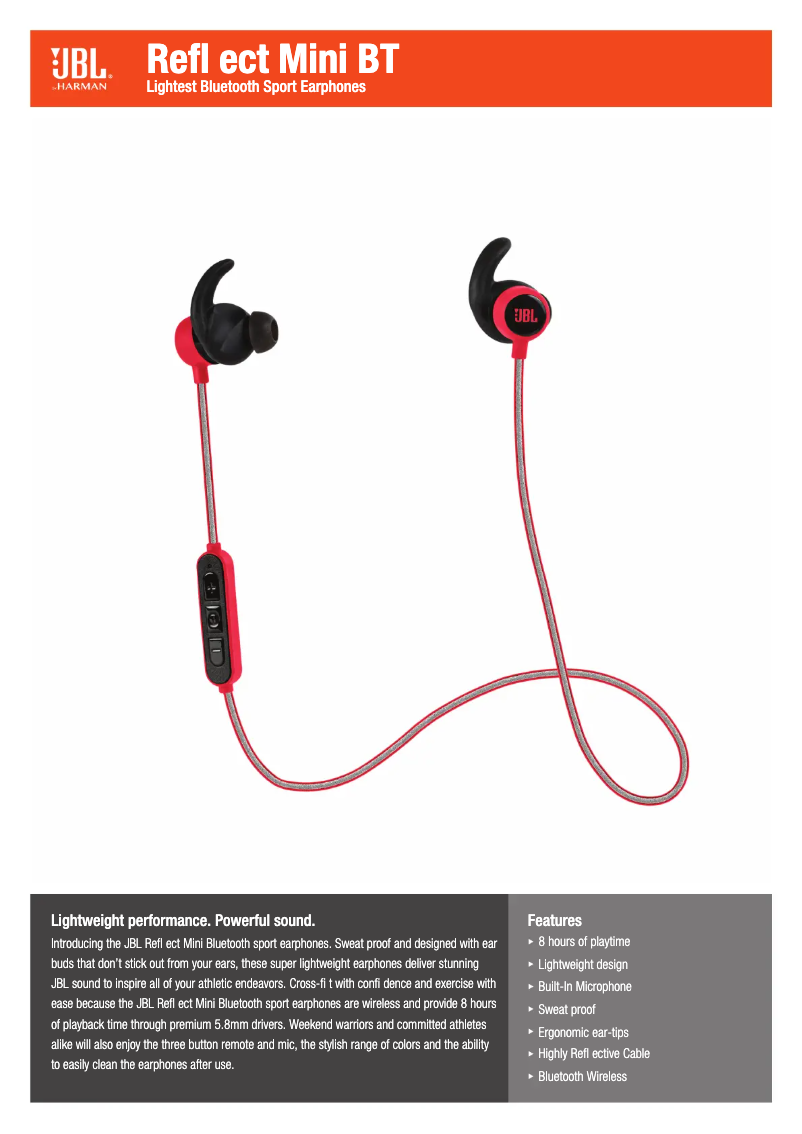 Page 1 de la notice Fiche technique JBL Reflect Mini BT