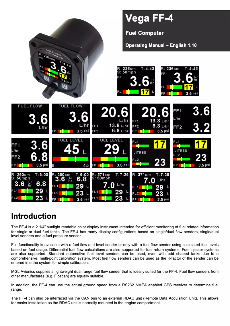 Page 1 de la notice Manuel utilisateur MGL Avionics FF-4