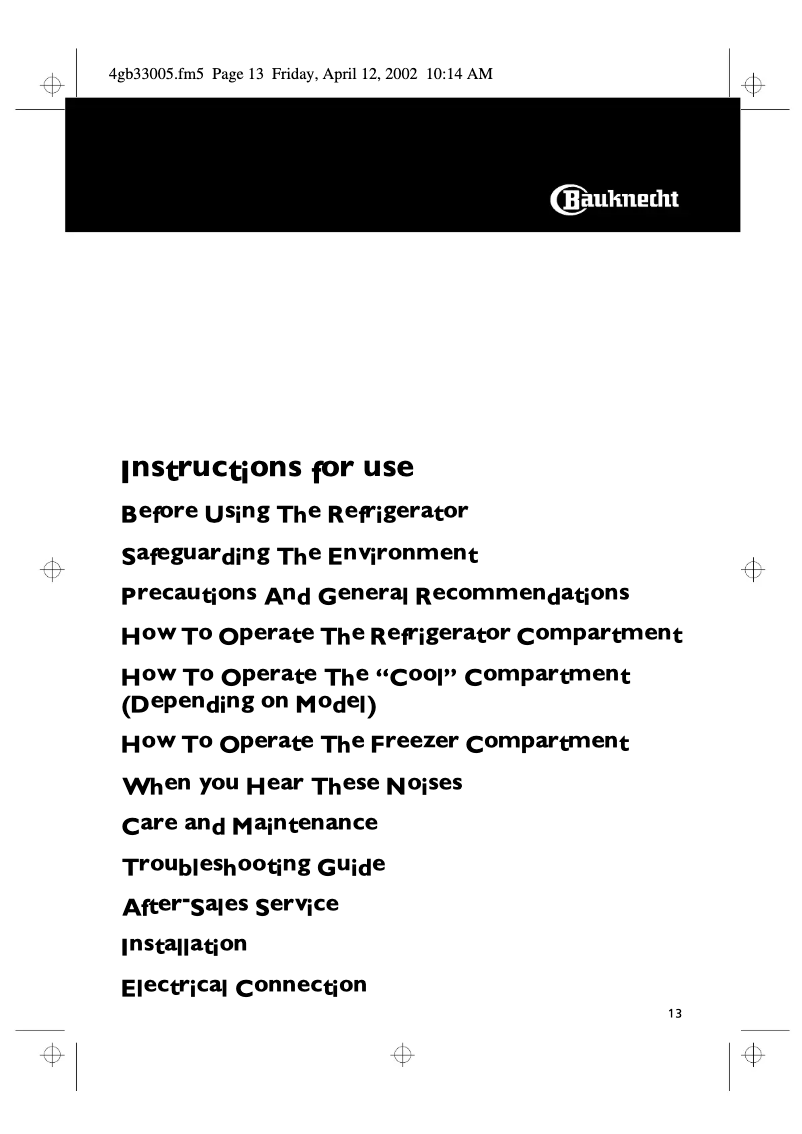Page 1 de la notice Manuel utilisateur Bauknecht KGNB 3900/1