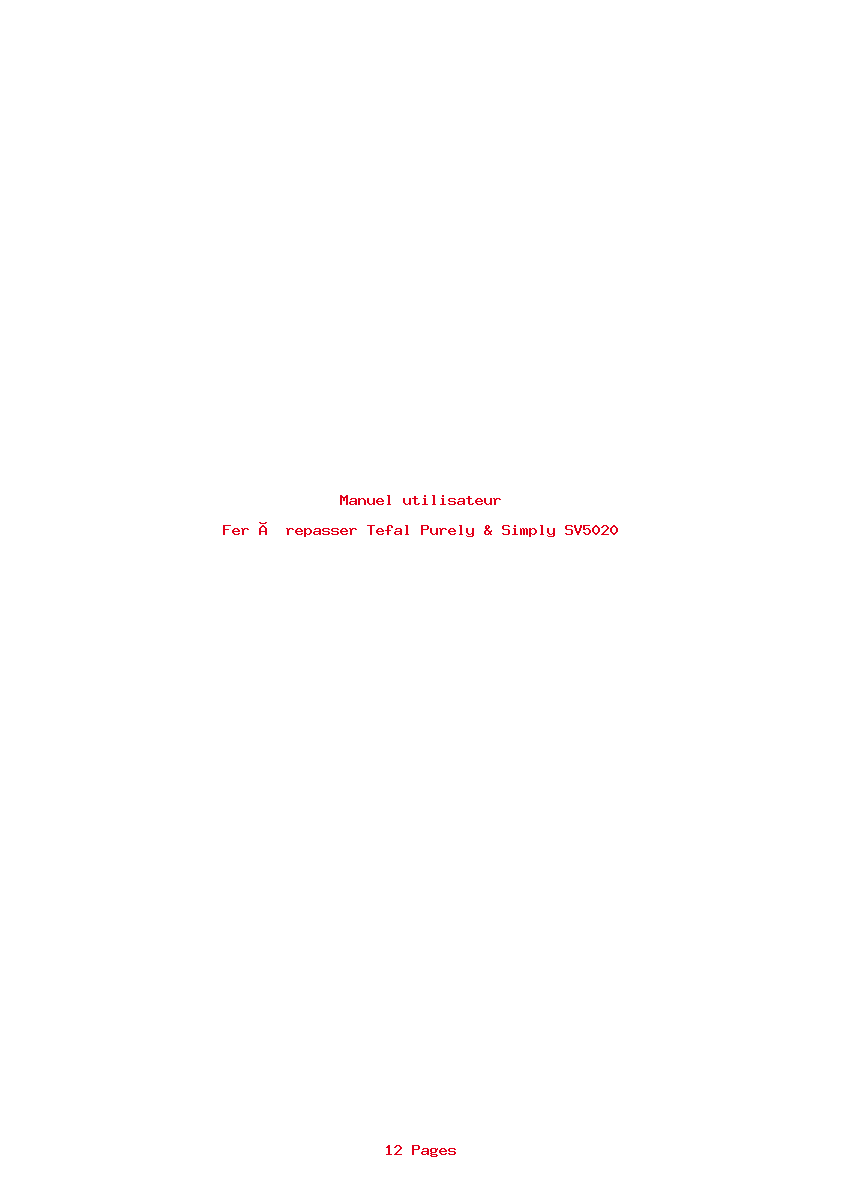 Page 1 de la notice Manuel utilisateur Tefal Purely & Simply SV5020
