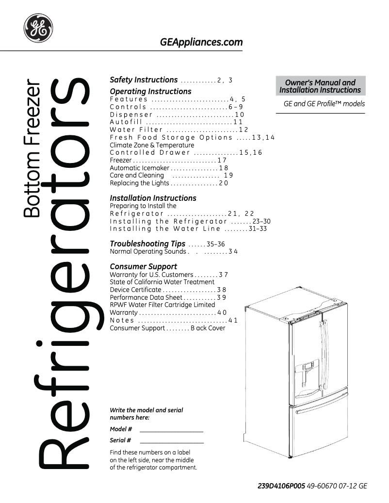 Página 1 del manual Guía de instalación GE PFSS5NFZSS