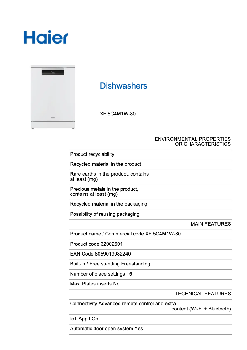 Página 1 del manual Etiqueta energética Haier XF 5C4M1W-80