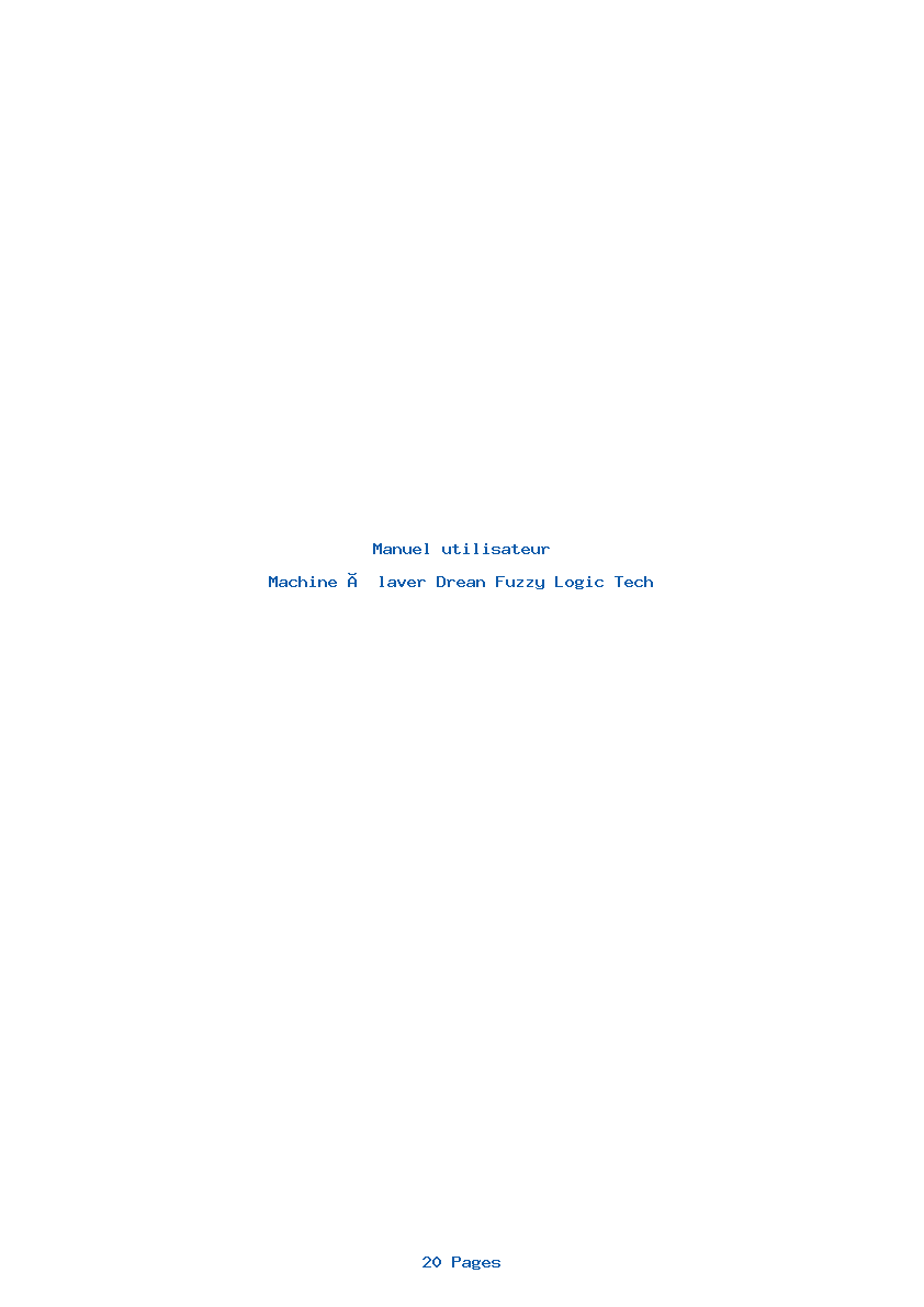 Page 1 de la notice Manuel utilisateur Drean Fuzzy Logic Tech