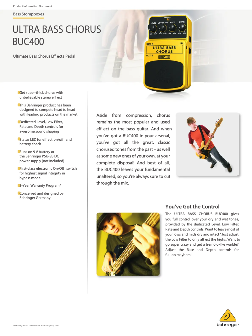 Página 1 del manual Ficha técnica Behringer Ultra Bass Chorus BUC400