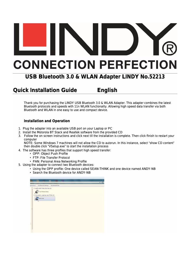 Page 1 of the manual User Manual Lindy WLAN Adapter Lindy 52213