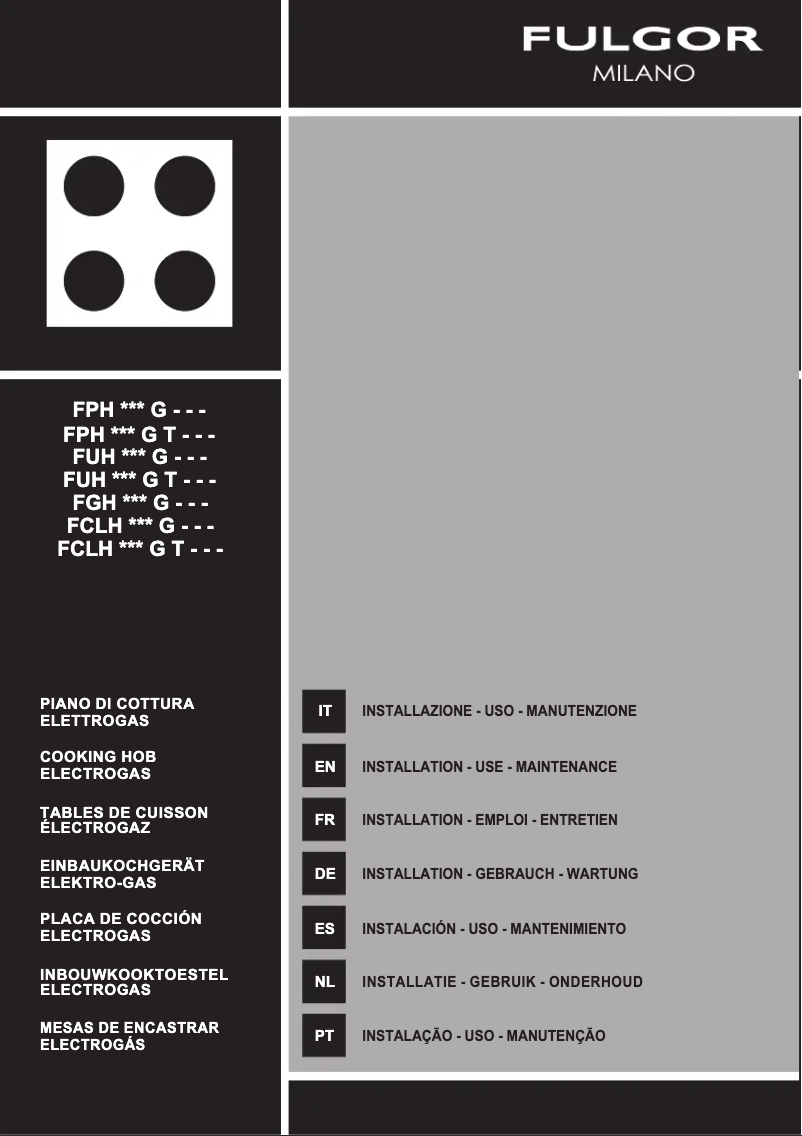 Page 1 de la notice Manuel utilisateur Fulgor Milano FPH 906 G WK X