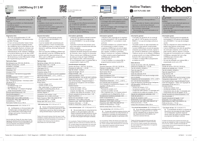 Page 1 de la notice Manuel utilisateur Theben LUXORliving D1 S RF