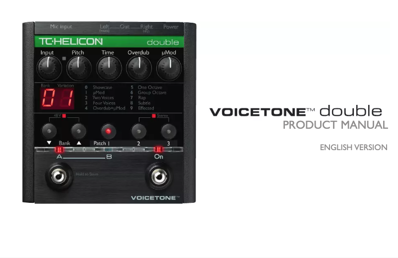 Page 1 de la notice Manuel utilisateur TC Helicon VoiceTone Double
