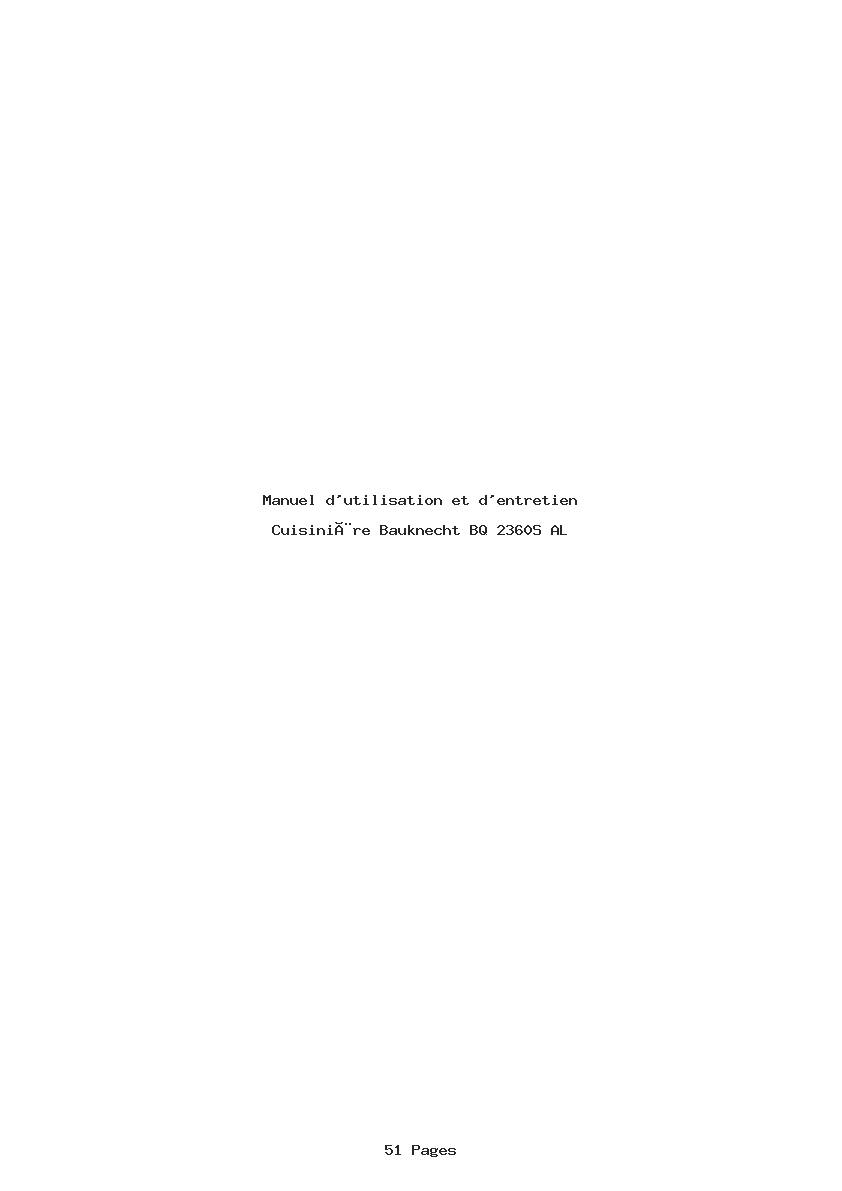Page 1 de la notice Manuel d'utilisation et d'entretien Bauknecht BQ 2360S AL