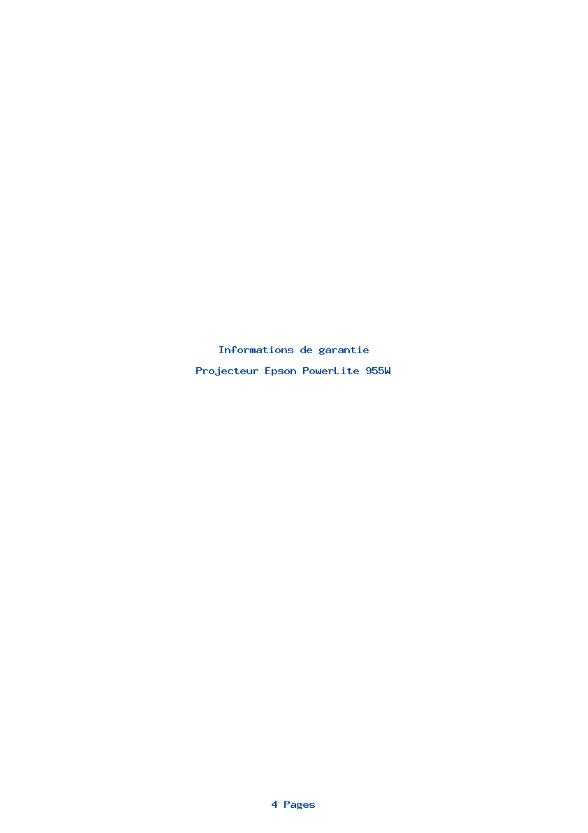Page 1 de la notice Informations de garantie Epson PowerLite 955W