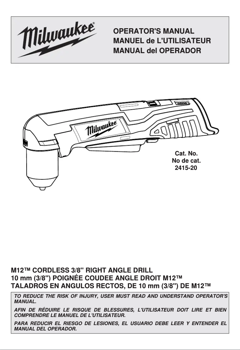 Page 1 de la notice Manuel d'utilisation et d'entretien Milwaukee 2415-21