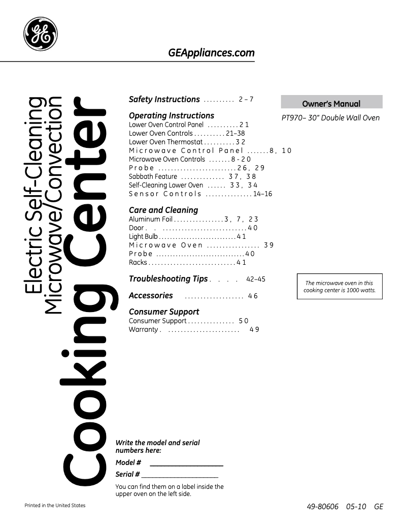 Página 1 del manual Manual de usuario GE PT970