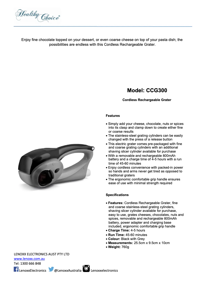 Page 1 de la notice Fiche technique Healthy Choice CCG300