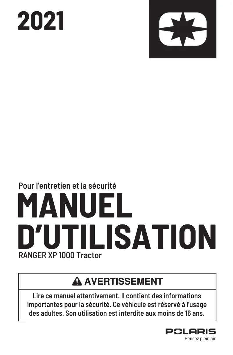 Page 1 de la notice Manuel utilisateur Polaris Ranger 1000 Tractor (2021)
