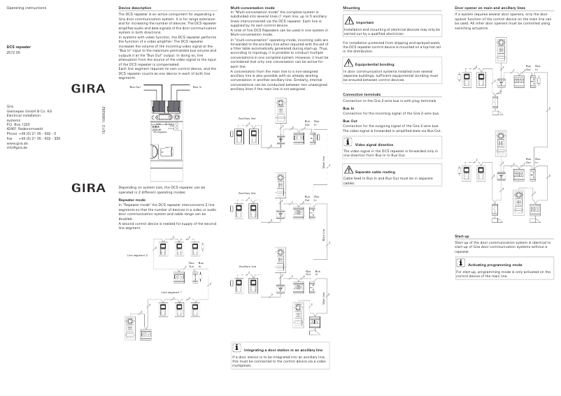 Page 1 de la notice Manuel utilisateur Gira 2572 00
