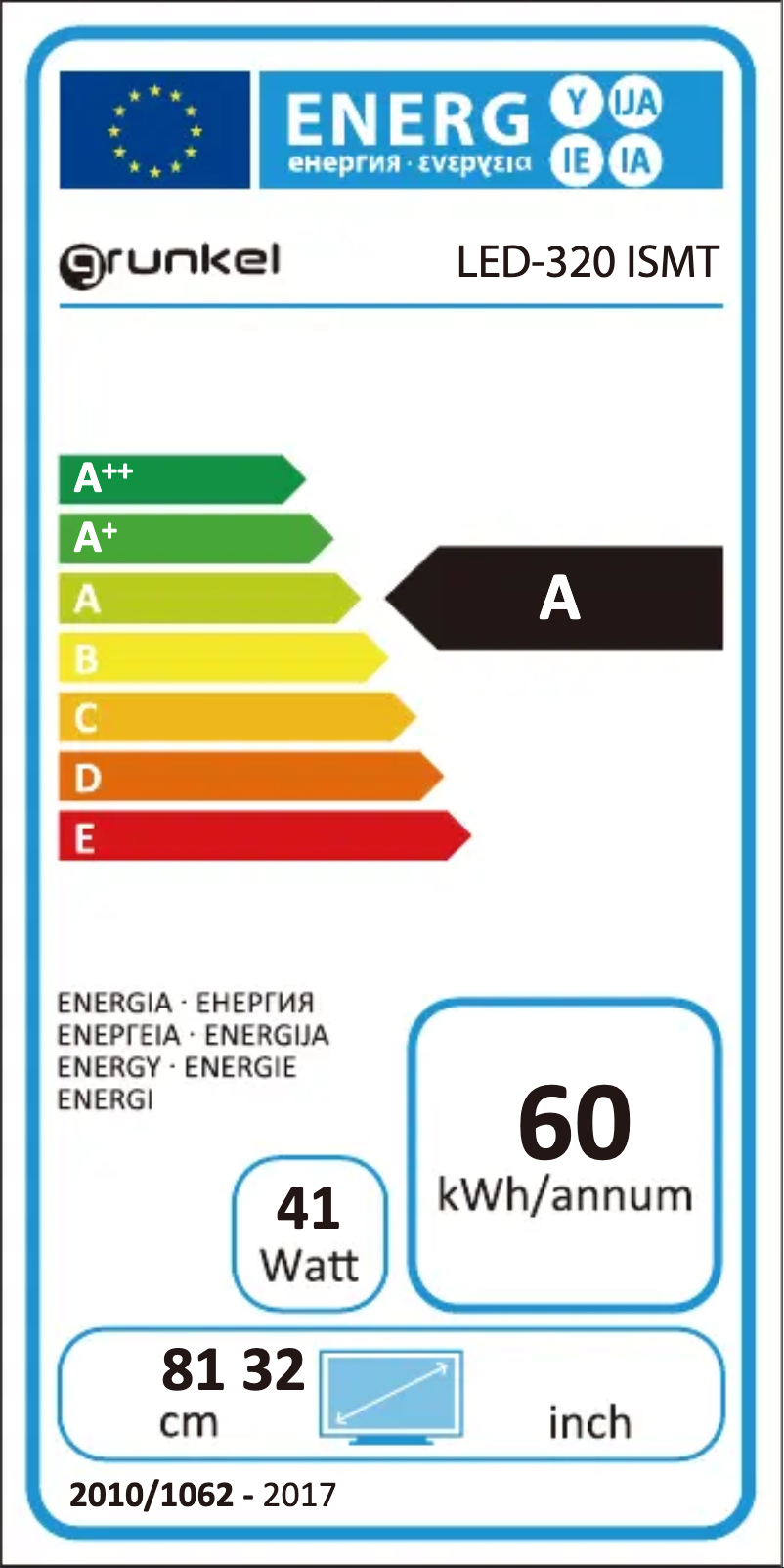 Page 1 de la notice Label énergétique Grunkel LED-320 ASMT