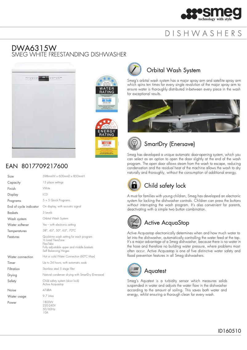 Page 1 de la notice Fiche technique Smeg DWA6315W2