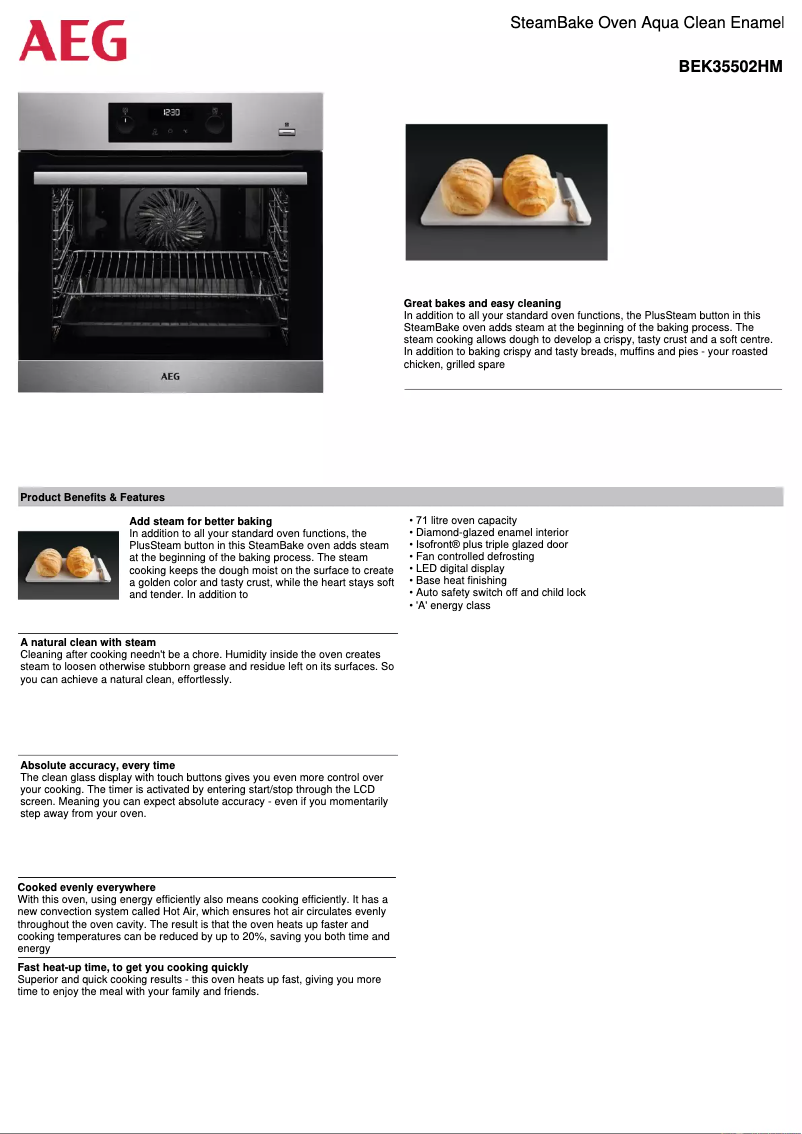 Page 1 de la notice Fiche technique AEG BEK35502HM
