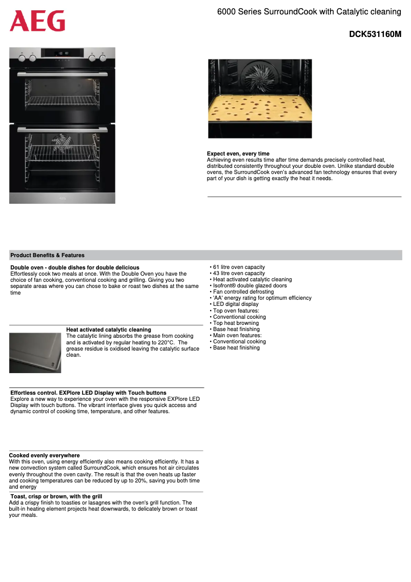 Page 1 de la notice Fiche technique AEG DCK531160M