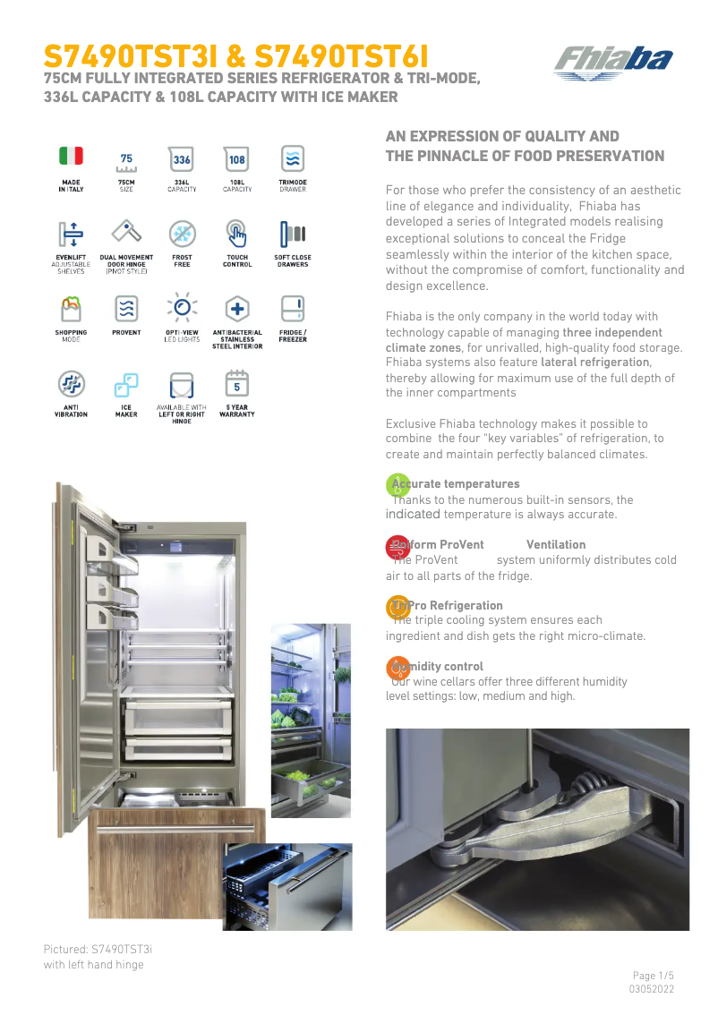Page 1 de la notice Fiche technique Fhiaba S7490TST6IA