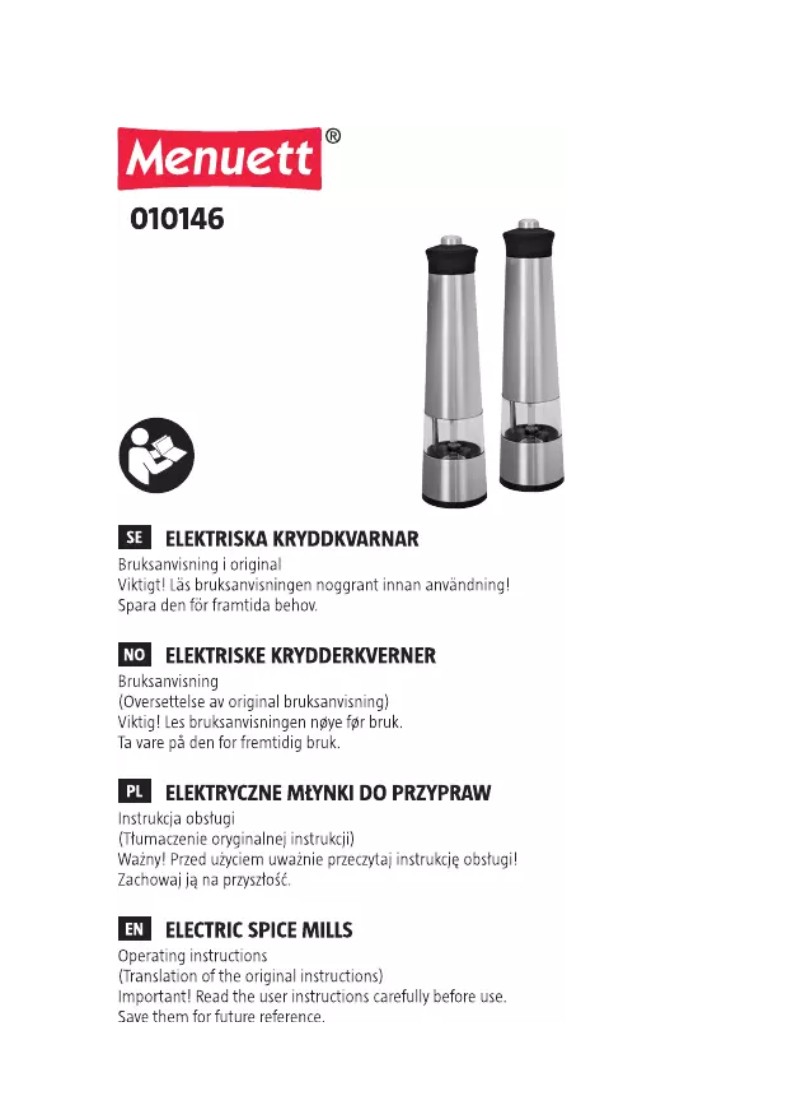 Page 1 de la notice Manuel utilisateur Menuett 010-146