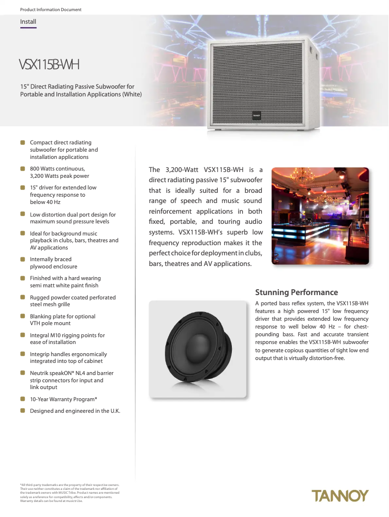 Page 1 de la notice Fiche technique Tannoy VSX115B
