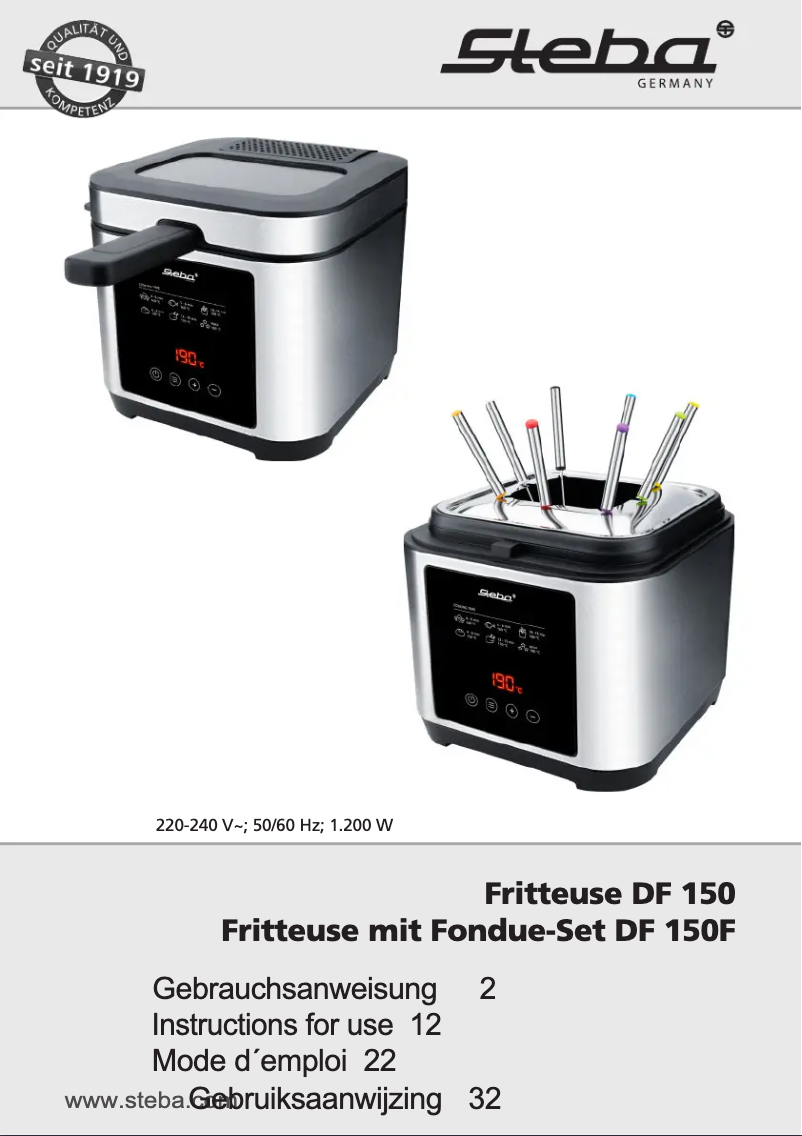 Page 1 de la notice Manuel utilisateur Steba DF 150