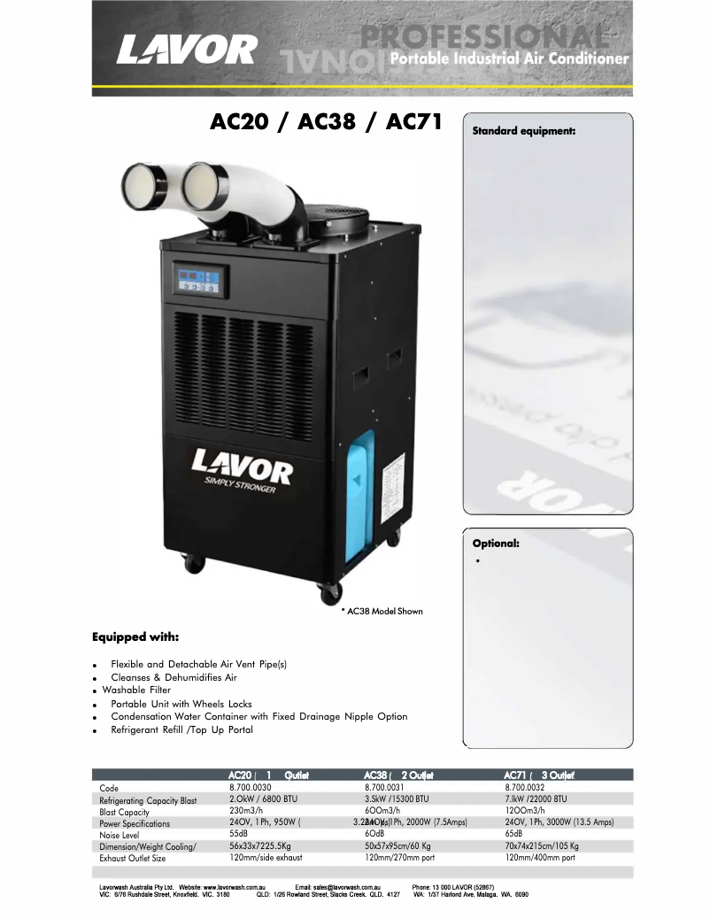 Página 1 del manual Ficha técnica Lavorwash AC38