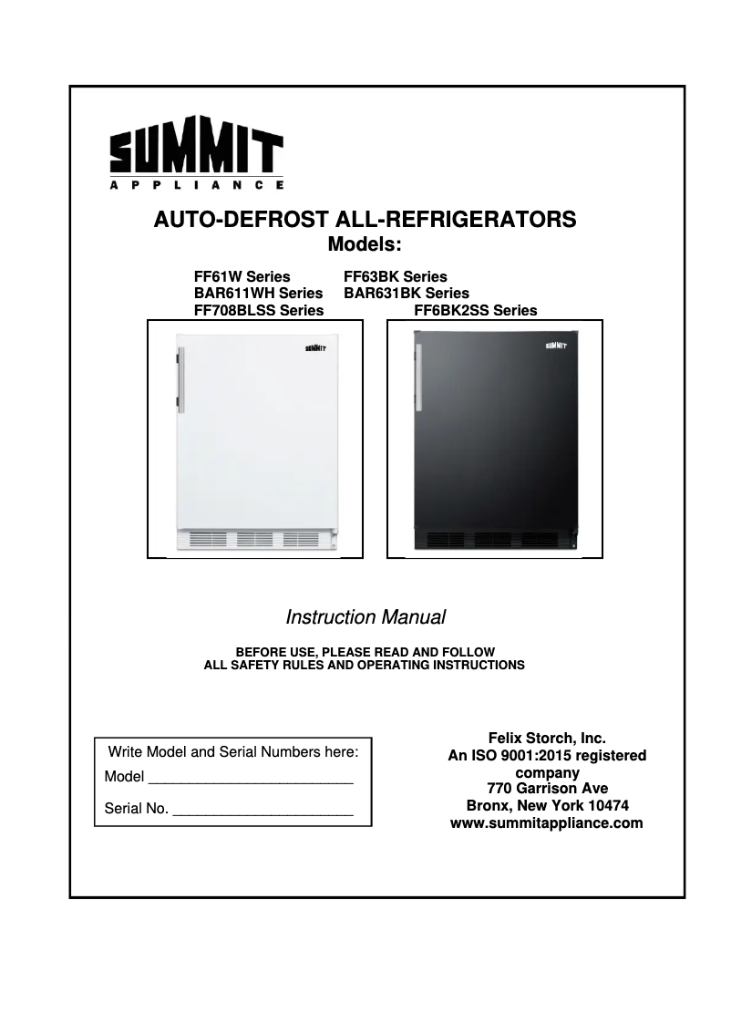 Page 1 de la notice Manuel utilisateur Summit FF63BK