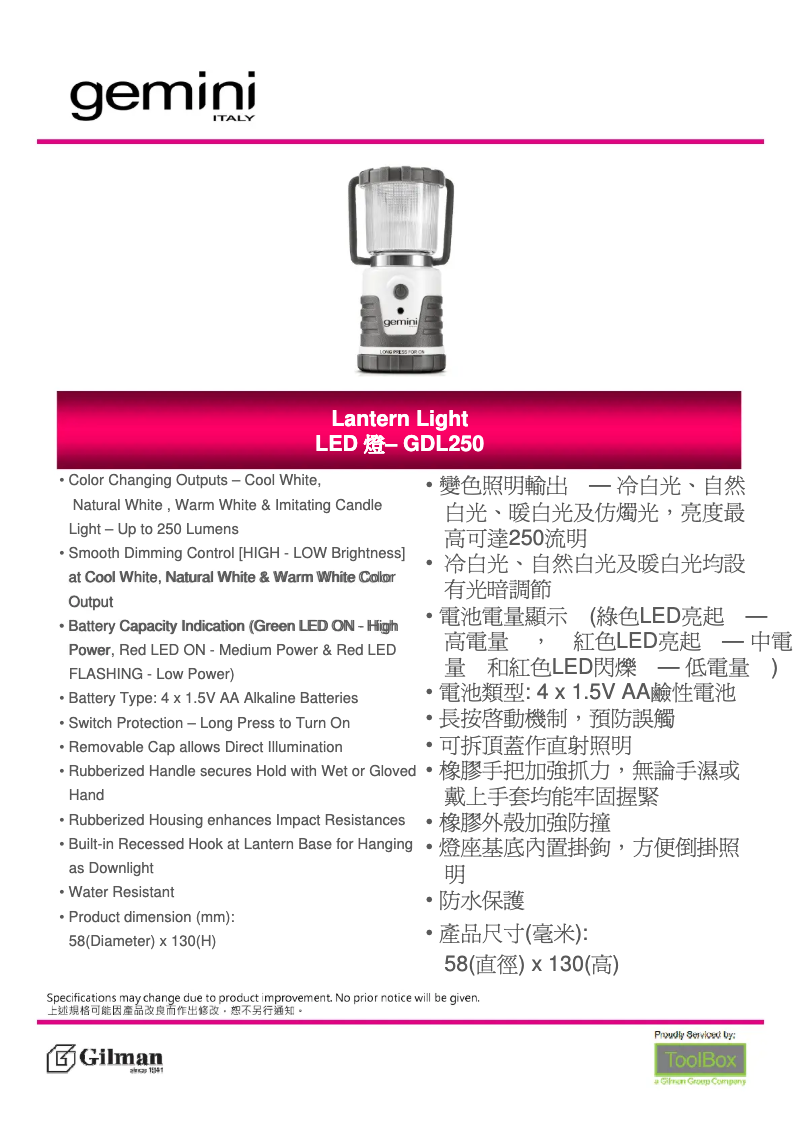 Page 1 de la notice Manuel utilisateur Gemini GDL250