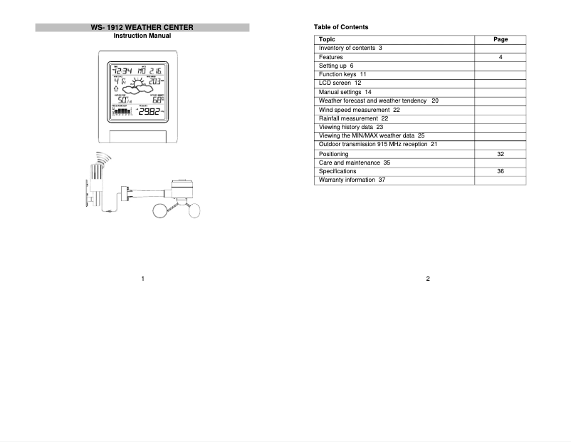 Page 1 of the manual User Manual La Crosse Technology WS- 1912