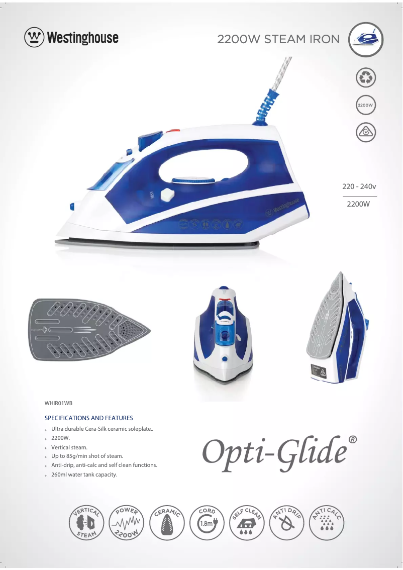 Página 1 del manual Ficha técnica Westinghouse WHIR01WB