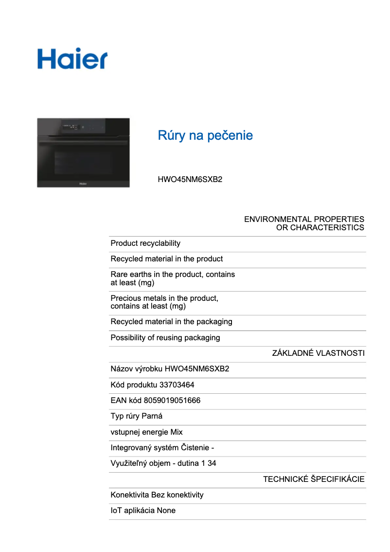 Página 1 del manual Etiqueta energética Haier HWO45NM6SXB2